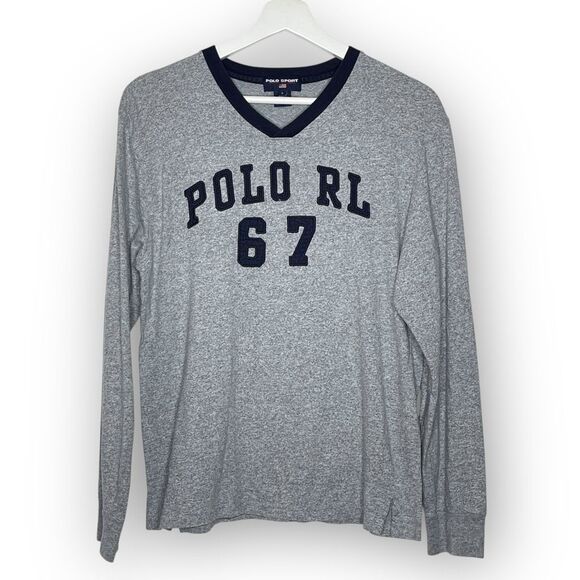 Polo Sport Ralph Lauren RL 67 Grey Blue T-Shirt Vintage Y2K Women’s Large - Picture 1 of 8